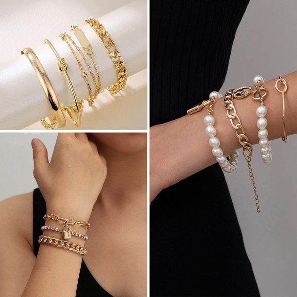 IFKM 36 PC Gold Plated Jewelry Set with 4 Necklace, 11 Bracelet, 7 Ear Cuffs Earring, 14 Knuckle Rings for Women Girls Valentine Anniversary Birthday Friendship Gift - Image 12