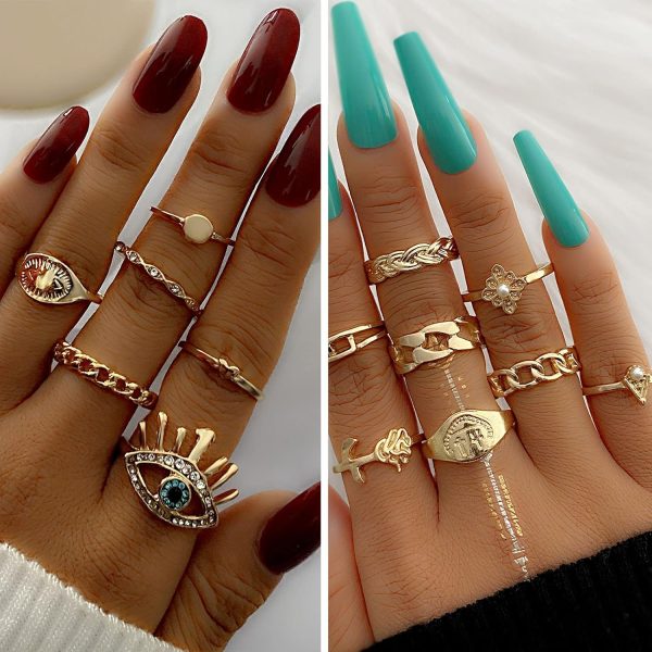 IFKM 36 PC Gold Plated Jewelry Set with 4 Necklace, 11 Bracelet, 7 Ear Cuffs Earring, 14 Knuckle Rings for Women Girls Valentine Anniversary Birthday Friendship Gift - Image 14