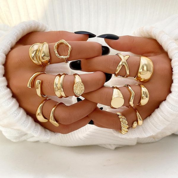 IFKM 36 PC Gold Plated Jewelry Set with 4 Necklace, 11 Bracelet, 7 Ear Cuffs Earring, 14 Knuckle Rings for Women Girls Valentine Anniversary Birthday Friendship Gift - Image 18