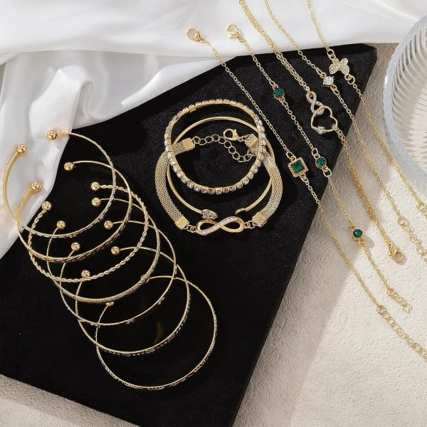 IFKM 36 PC Gold Plated Jewelry Set with 4 Necklace, 11 Bracelet, 7 Ear Cuffs Earring, 14 Knuckle Rings for Women Girls Valentine Anniversary Birthday Friendship Gift - Image 30
