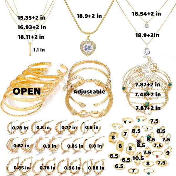 IFKM 36 PC Gold Plated Jewelry Set with 4 Necklace, 11 Bracelet, 7 Ear Cuffs Earring, 14 Knuckle Rings for Women Girls Valentine Anniversary Birthday Friendship Gift - Image 32