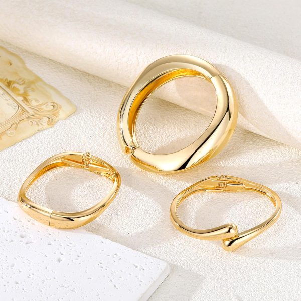 IFKM 3pcs Chunky Gold Bangle Bracelet For Women 14k Gold Plated Trendy Wide Hinged Cuff Open Bracelet Dainty Minimalist Jewelry Gifts - Image 3