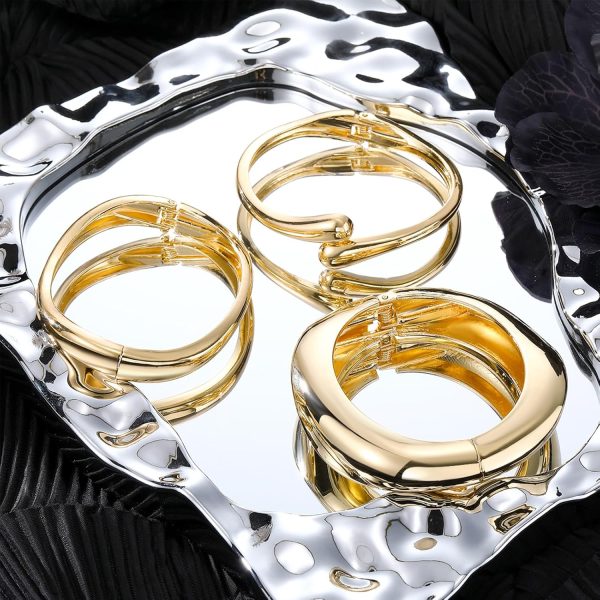 IFKM 3pcs Chunky Gold Bangle Bracelet For Women 14k Gold Plated Trendy Wide Hinged Cuff Open Bracelet Dainty Minimalist Jewelry Gifts - Image 4