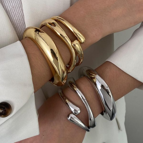 IFKM 3pcs Chunky Gold Bangle Bracelet For Women 14k Gold Plated Trendy Wide Hinged Cuff Open Bracelet Dainty Minimalist Jewelry Gifts - Image 5