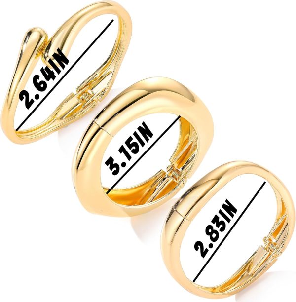 IFKM 3pcs Chunky Gold Bangle Bracelet For Women 14k Gold Plated Trendy Wide Hinged Cuff Open Bracelet Dainty Minimalist Jewelry Gifts - Image 6