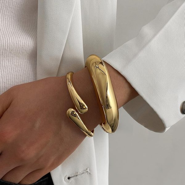 IFKM 3pcs Chunky Gold Bangle Bracelet For Women 14k Gold Plated Trendy Wide Hinged Cuff Open Bracelet Dainty Minimalist Jewelry Gifts - Image 7