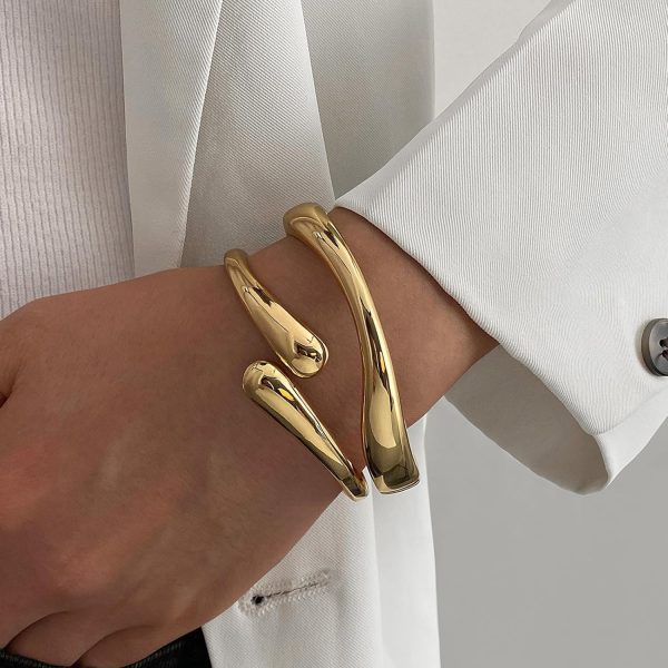 IFKM 3pcs Chunky Gold Bangle Bracelet For Women 14k Gold Plated Trendy Wide Hinged Cuff Open Bracelet Dainty Minimalist Jewelry Gifts - Image 9