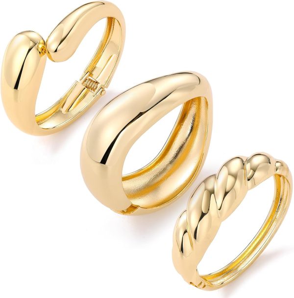 IFKM 3pcs Chunky Gold Bangle Bracelet For Women 14k Gold Plated Trendy Wide Hinged Cuff Open Bracelet Dainty Minimalist Jewelry Gifts - Image 10