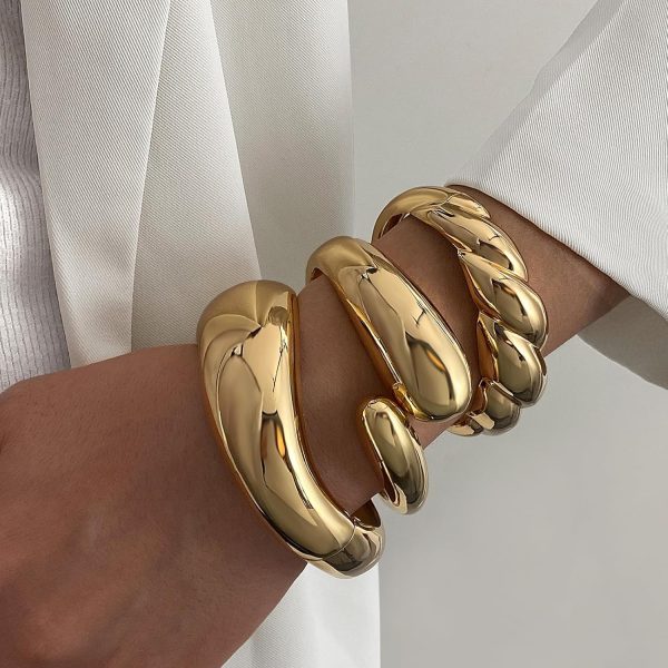 IFKM 3pcs Chunky Gold Bangle Bracelet For Women 14k Gold Plated Trendy Wide Hinged Cuff Open Bracelet Dainty Minimalist Jewelry Gifts - Image 11