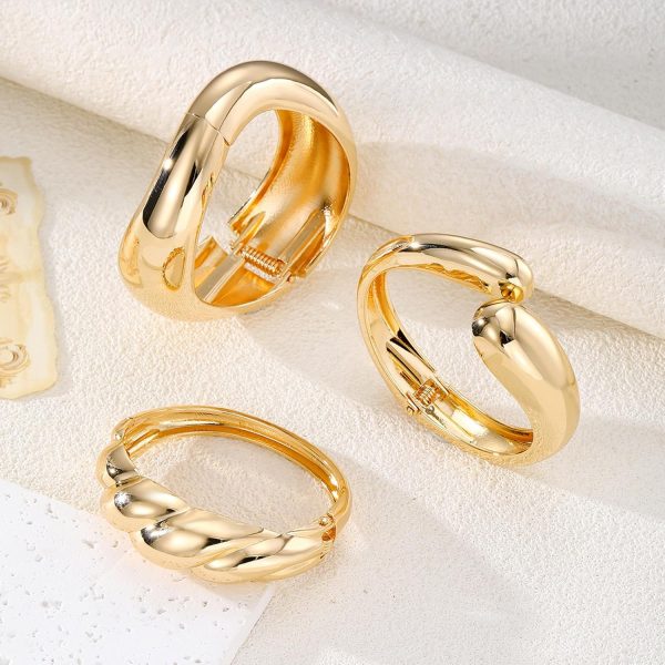 IFKM 3pcs Chunky Gold Bangle Bracelet For Women 14k Gold Plated Trendy Wide Hinged Cuff Open Bracelet Dainty Minimalist Jewelry Gifts - Image 12