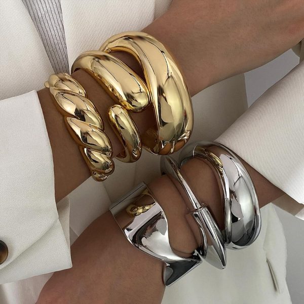 IFKM 3pcs Chunky Gold Bangle Bracelet For Women 14k Gold Plated Trendy Wide Hinged Cuff Open Bracelet Dainty Minimalist Jewelry Gifts - Image 14
