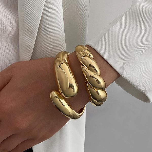 IFKM 3pcs Chunky Gold Bangle Bracelet For Women 14k Gold Plated Trendy Wide Hinged Cuff Open Bracelet Dainty Minimalist Jewelry Gifts - Image 18