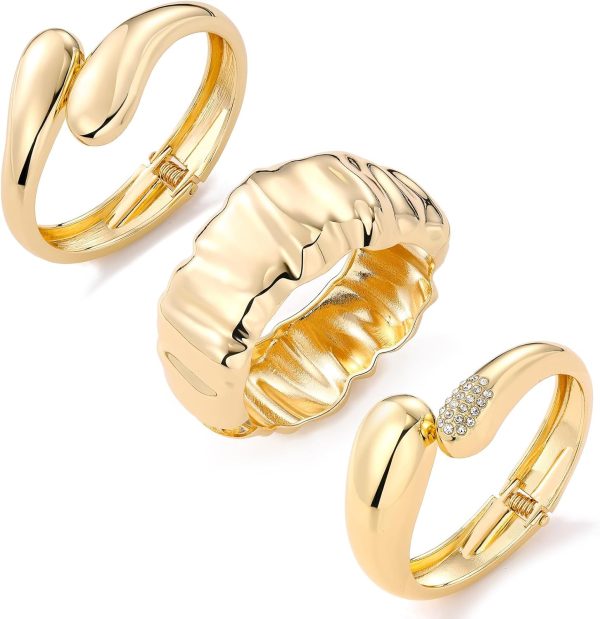 IFKM 3pcs Chunky Gold Bangle Bracelet For Women 14k Gold Plated Trendy Wide Hinged Cuff Open Bracelet Dainty Minimalist Jewelry Gifts - Image 19