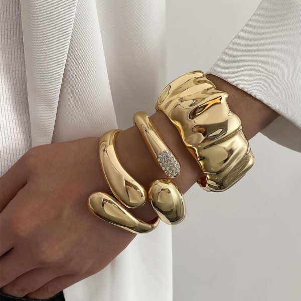 IFKM 3pcs Chunky Gold Bangle Bracelet For Women 14k Gold Plated Trendy Wide Hinged Cuff Open Bracelet Dainty Minimalist Jewelry Gifts - Image 20