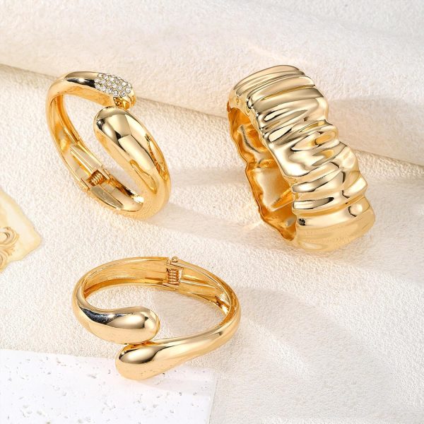 IFKM 3pcs Chunky Gold Bangle Bracelet For Women 14k Gold Plated Trendy Wide Hinged Cuff Open Bracelet Dainty Minimalist Jewelry Gifts - Image 21