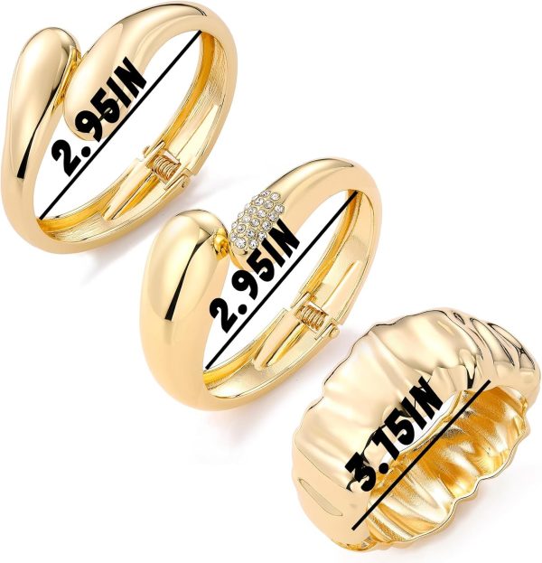 IFKM 3pcs Chunky Gold Bangle Bracelet For Women 14k Gold Plated Trendy Wide Hinged Cuff Open Bracelet Dainty Minimalist Jewelry Gifts - Image 24