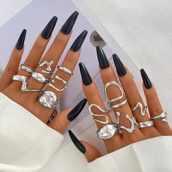 IFKM Gold Chunky Rings Set for Women 14k Gold Plated Thick Dome Stackable Open Rings Trendy Dainty Minimalist Jewelry Gifts - Image 3
