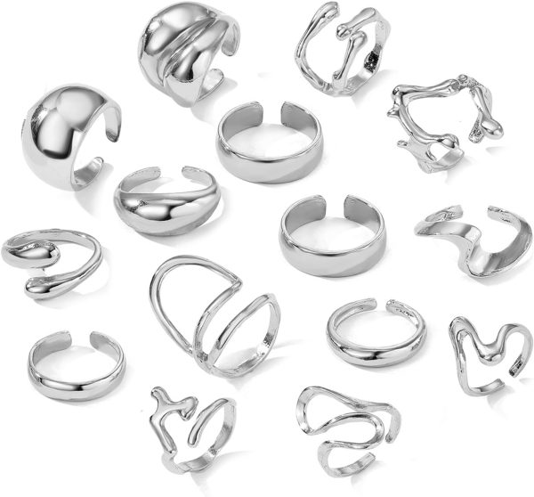 IFKM Gold Chunky Rings Set for Women 14k Gold Plated Thick Dome Stackable Open Rings Trendy Dainty Minimalist Jewelry Gifts - Image 8