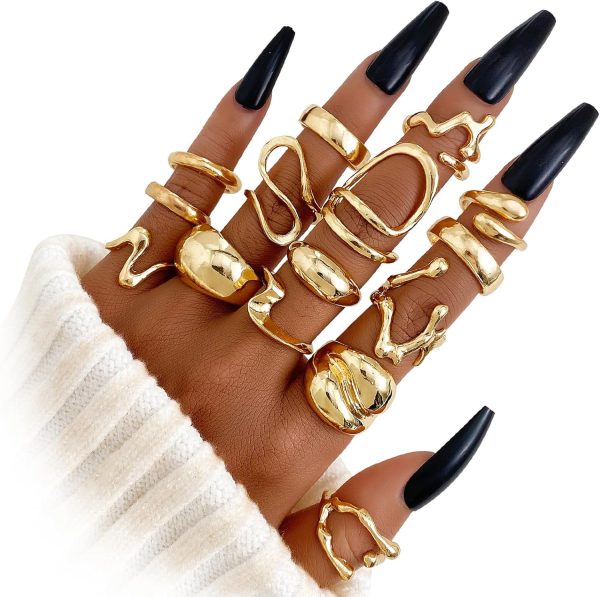 IFKM Gold Chunky Rings Set for Women 14k Gold Plated Thick Dome Stackable Open Rings Trendy Dainty Minimalist Jewelry Gifts - Image 16