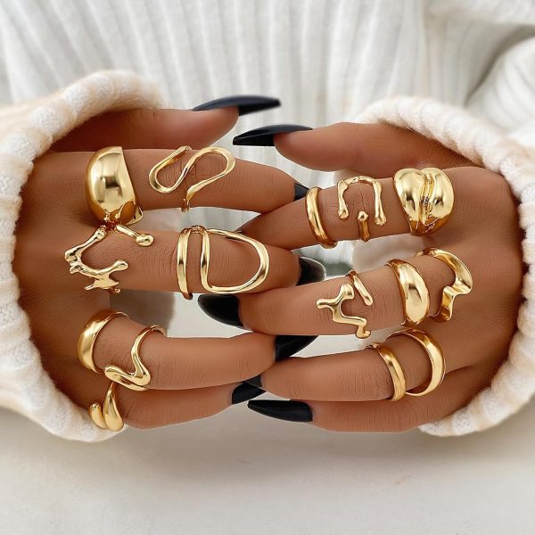 IFKM Gold Chunky Rings Set for Women 14k Gold Plated Thick Dome Stackable Open Rings Trendy Dainty Minimalist Jewelry Gifts - Image 17