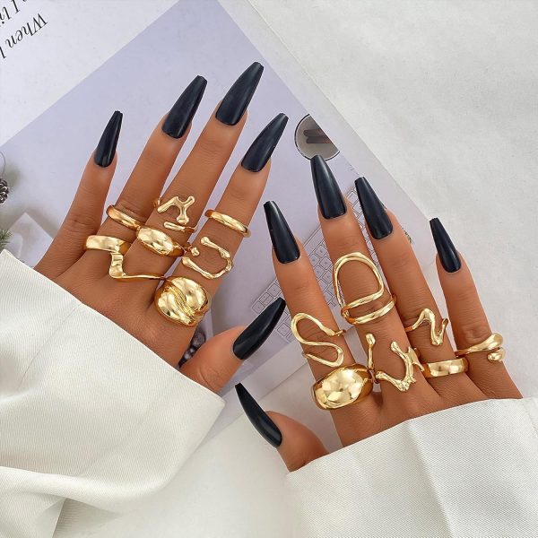 IFKM Gold Chunky Rings Set for Women 14k Gold Plated Thick Dome Stackable Open Rings Trendy Dainty Minimalist Jewelry Gifts - Image 18