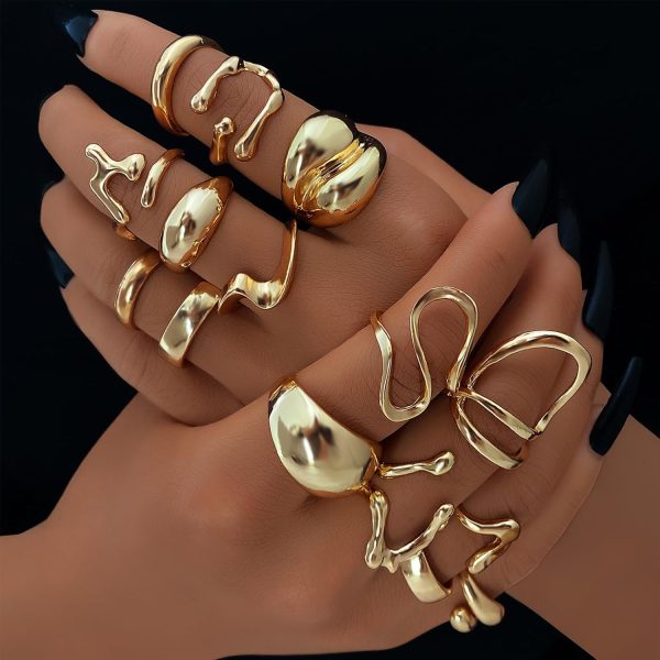 IFKM Gold Chunky Rings Set for Women 14k Gold Plated Thick Dome Stackable Open Rings Trendy Dainty Minimalist Jewelry Gifts - Image 19