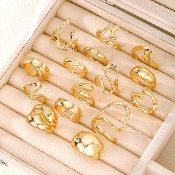 IFKM Gold Chunky Rings Set for Women 14k Gold Plated Thick Dome Stackable Open Rings Trendy Dainty Minimalist Jewelry Gifts - Image 21