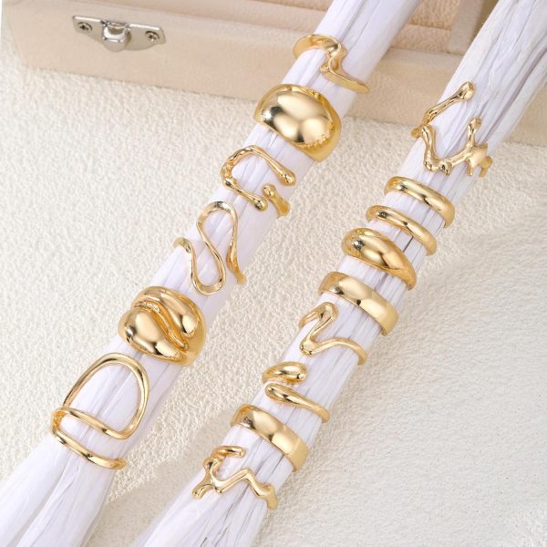 IFKM Gold Chunky Rings Set for Women 14k Gold Plated Thick Dome Stackable Open Rings Trendy Dainty Minimalist Jewelry Gifts - Image 22