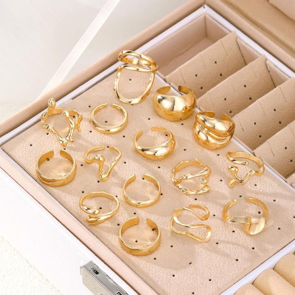 IFKM Gold Chunky Rings Set for Women 14k Gold Plated Thick Dome Stackable Open Rings Trendy Dainty Minimalist Jewelry Gifts - Image 24