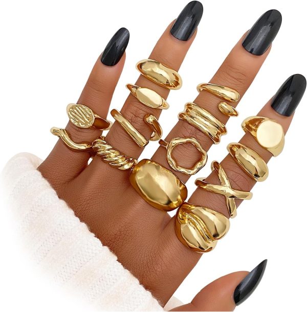 IFKM Gold Chunky Rings Set for Women 14k Gold Plated Thick Dome Stackable Open Rings Trendy Dainty Minimalist Jewelry Gifts - Image 25