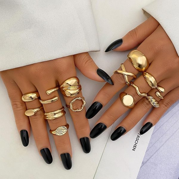 IFKM Gold Chunky Rings Set for Women 14k Gold Plated Thick Dome Stackable Open Rings Trendy Dainty Minimalist Jewelry Gifts - Image 27