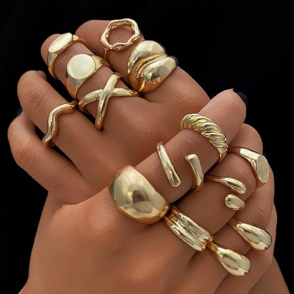 IFKM Gold Chunky Rings Set for Women 14k Gold Plated Thick Dome Stackable Open Rings Trendy Dainty Minimalist Jewelry Gifts - Image 28