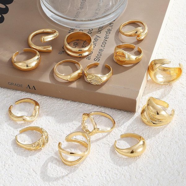 IFKM Gold Chunky Rings Set for Women 14k Gold Plated Thick Dome Stackable Open Rings Trendy Dainty Minimalist Jewelry Gifts - Image 29