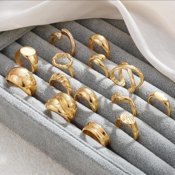IFKM Gold Chunky Rings Set for Women 14k Gold Plated Thick Dome Stackable Open Rings Trendy Dainty Minimalist Jewelry Gifts - Image 30