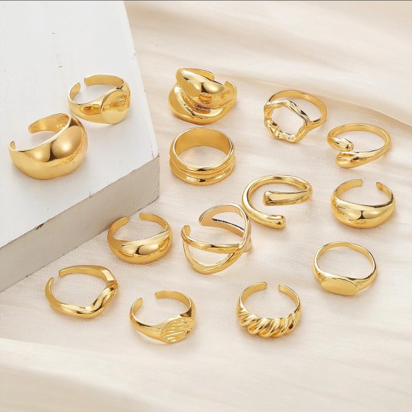 IFKM Gold Chunky Rings Set for Women 14k Gold Plated Thick Dome Stackable Open Rings Trendy Dainty Minimalist Jewelry Gifts - Image 31