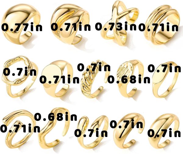 IFKM Gold Chunky Rings Set for Women 14k Gold Plated Thick Dome Stackable Open Rings Trendy Dainty Minimalist Jewelry Gifts - Image 32