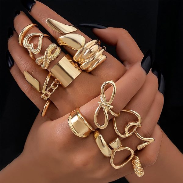 IFKM Gold Chunky Rings Set for Women 14k Gold Plated Thick Dome Stackable Open Rings Trendy Dainty Minimalist Jewelry Gifts - Image 34