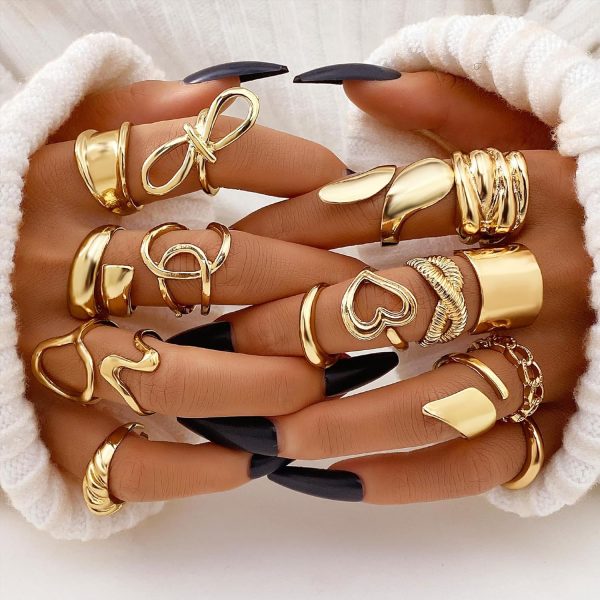 IFKM Gold Chunky Rings Set for Women 14k Gold Plated Thick Dome Stackable Open Rings Trendy Dainty Minimalist Jewelry Gifts - Image 35