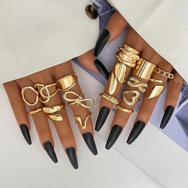 IFKM Gold Chunky Rings Set for Women 14k Gold Plated Thick Dome Stackable Open Rings Trendy Dainty Minimalist Jewelry Gifts - Image 36