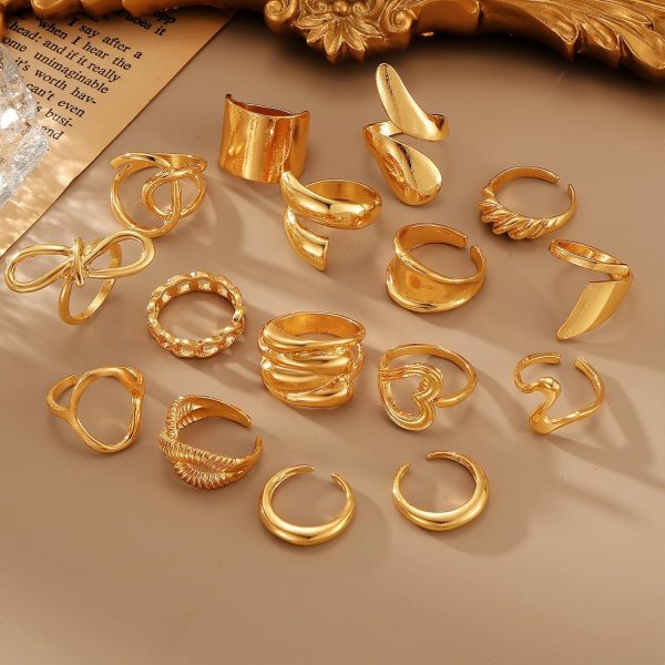 IFKM Gold Chunky Rings Set for Women 14k Gold Plated Thick Dome Stackable Open Rings Trendy Dainty Minimalist Jewelry Gifts - Image 37