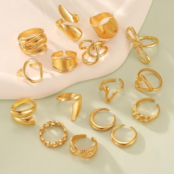 IFKM Gold Chunky Rings Set for Women 14k Gold Plated Thick Dome Stackable Open Rings Trendy Dainty Minimalist Jewelry Gifts - Image 38