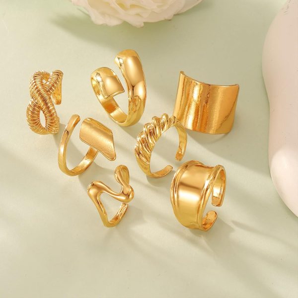 IFKM Gold Chunky Rings Set for Women 14k Gold Plated Thick Dome Stackable Open Rings Trendy Dainty Minimalist Jewelry Gifts - Image 41