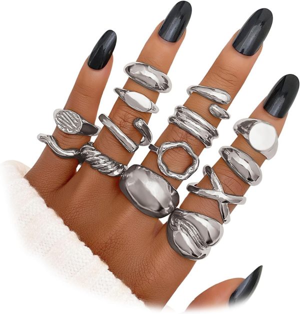 IFKM Gold Chunky Rings Set for Women 14k Gold Plated Thick Dome Stackable Open Rings Trendy Dainty Minimalist Jewelry Gifts - Image 42