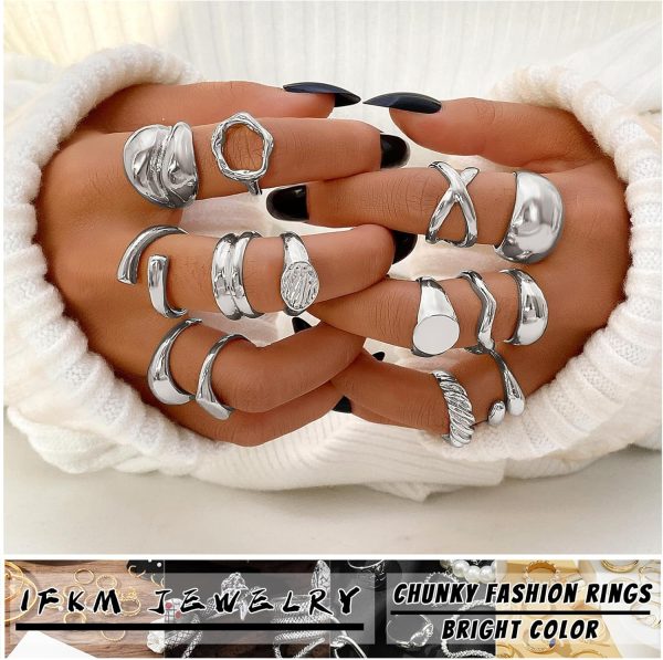 IFKM Gold Chunky Rings Set for Women 14k Gold Plated Thick Dome Stackable Open Rings Trendy Dainty Minimalist Jewelry Gifts - Image 43