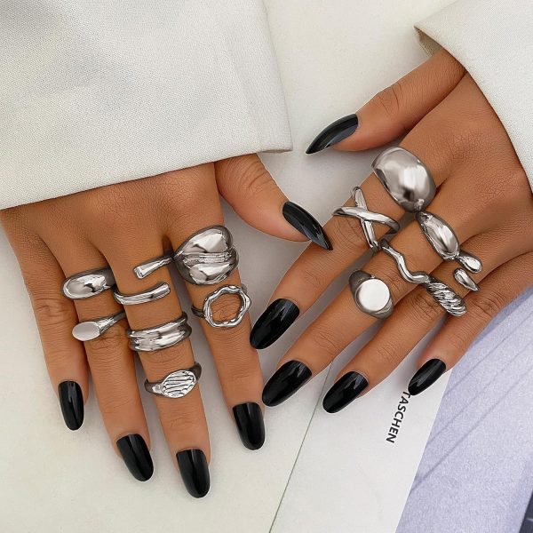 IFKM Gold Chunky Rings Set for Women 14k Gold Plated Thick Dome Stackable Open Rings Trendy Dainty Minimalist Jewelry Gifts - Image 44