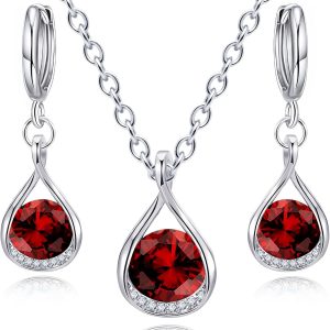IFKM Genuine Birthstone Jewelry Set For Women Silver Plated Cz Choker Infinity Necklace Teardrop Dangle Earrings For Birthday Gifts Bridal Bridesmaid Accessories Wedding Prom Anniversary Jewelry