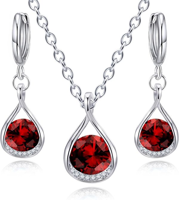 IFKM Genuine Birthstone Jewelry Set For Women Silver Plated Cz Choker Infinity Necklace Teardrop Dangle Earrings For Birthday Gifts Bridal Bridesmaid Accessories Wedding Prom Anniversary Jewelry