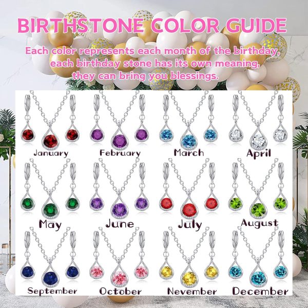 IFKM Genuine Birthstone Jewelry Set For Women Silver Plated Cz Choker Infinity Necklace Teardrop Dangle Earrings For Birthday Gifts Bridal Bridesmaid Accessories Wedding Prom Anniversary Jewelry - Image 6
