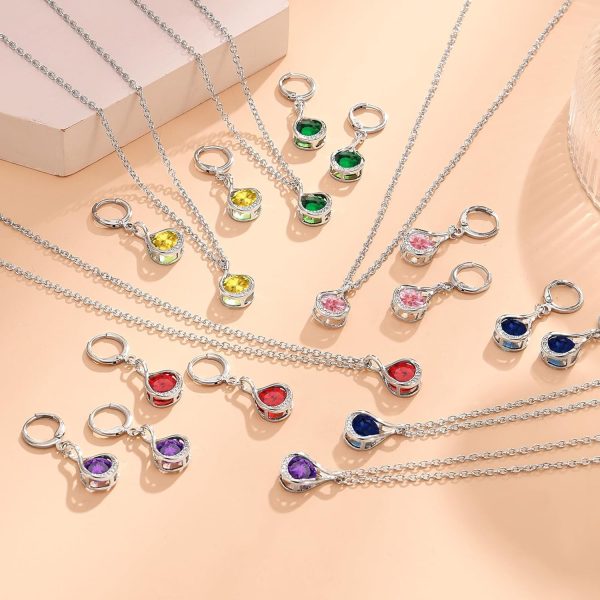 IFKM Genuine Birthstone Jewelry Set For Women Silver Plated Cz Choker Infinity Necklace Teardrop Dangle Earrings For Birthday Gifts Bridal Bridesmaid Accessories Wedding Prom Anniversary Jewelry - Image 8