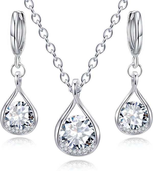 IFKM Genuine Birthstone Jewelry Set For Women Silver Plated Cz Choker Infinity Necklace Teardrop Dangle Earrings For Birthday Gifts Bridal Bridesmaid Accessories Wedding Prom Anniversary Jewelry - Image 9